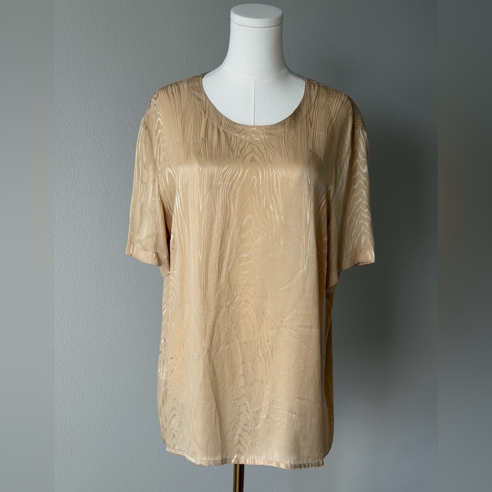Escada Silk Blouse Beige Gold Jacquard Woodgrain Pattern Top 44 EU (L) Luxury